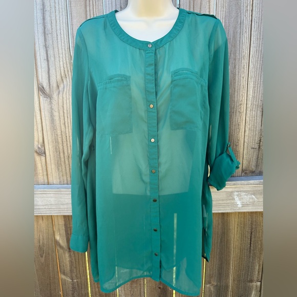A Pea in the Pod Sheer Teal Maternity Blouse - Size Small - Picture 1 of 7